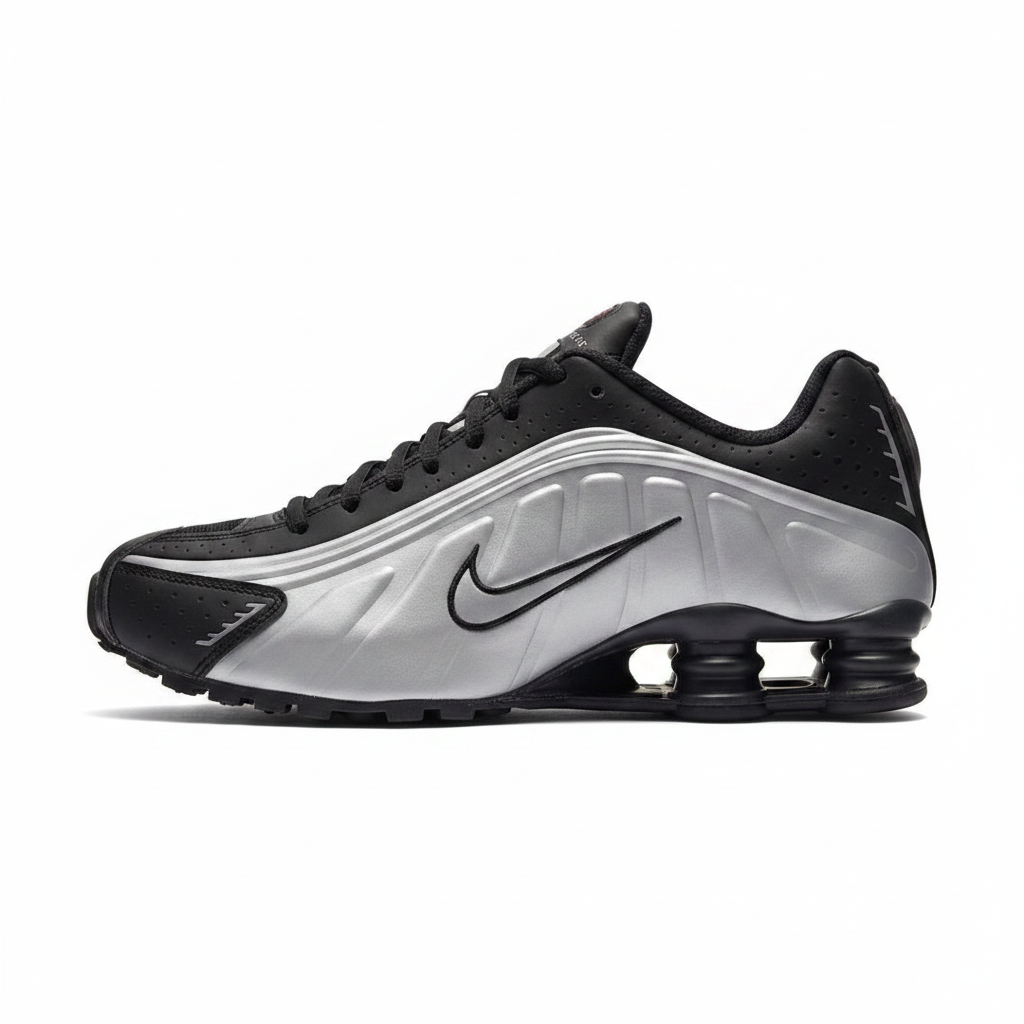 Nike Shox R4 Negro Plata Classic - Vista Lateral