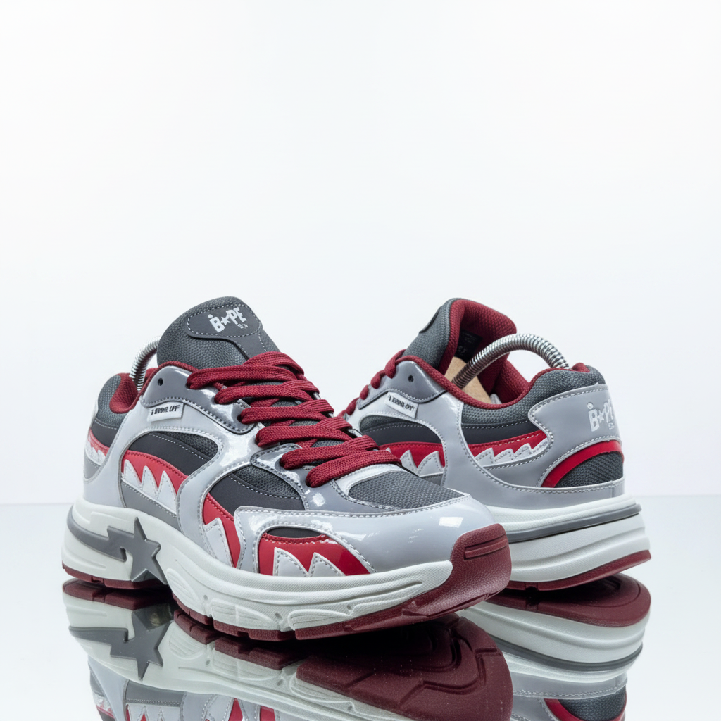 BAPE Sta Runner Gris Rojo - Par completo fondo blanco