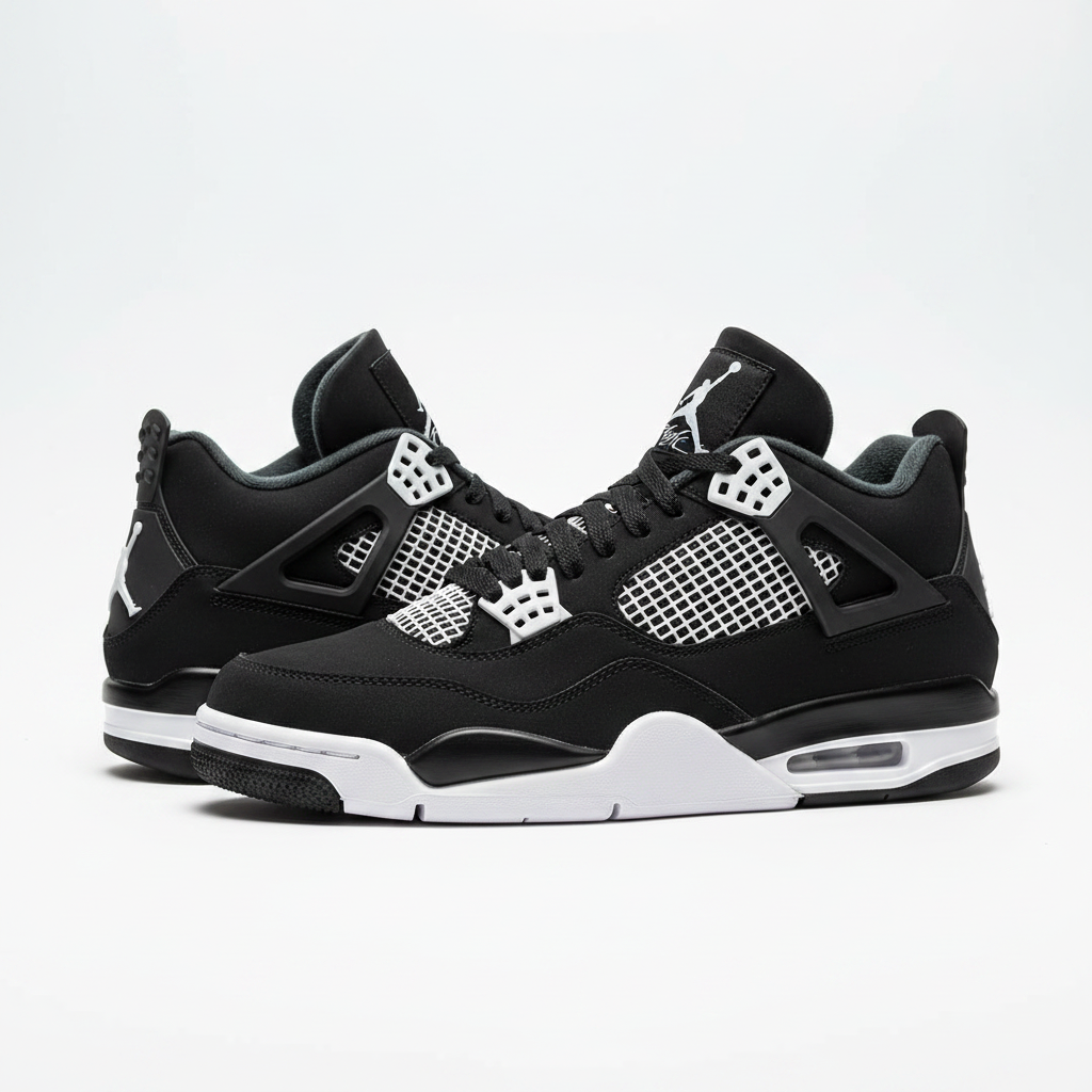 Air Jordan 4 Negro Blanco vista lateral