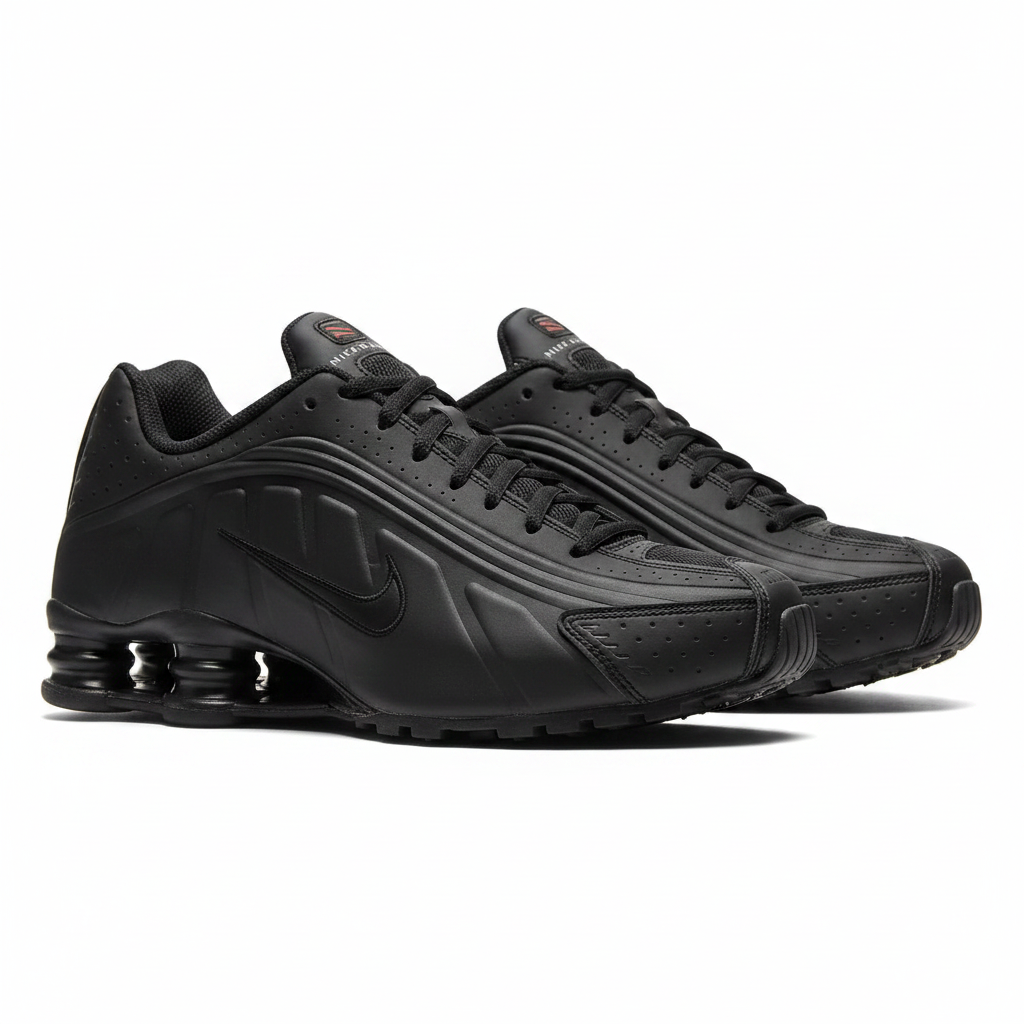 Nike Shox R4 Todo Negro - Vista Lateral
