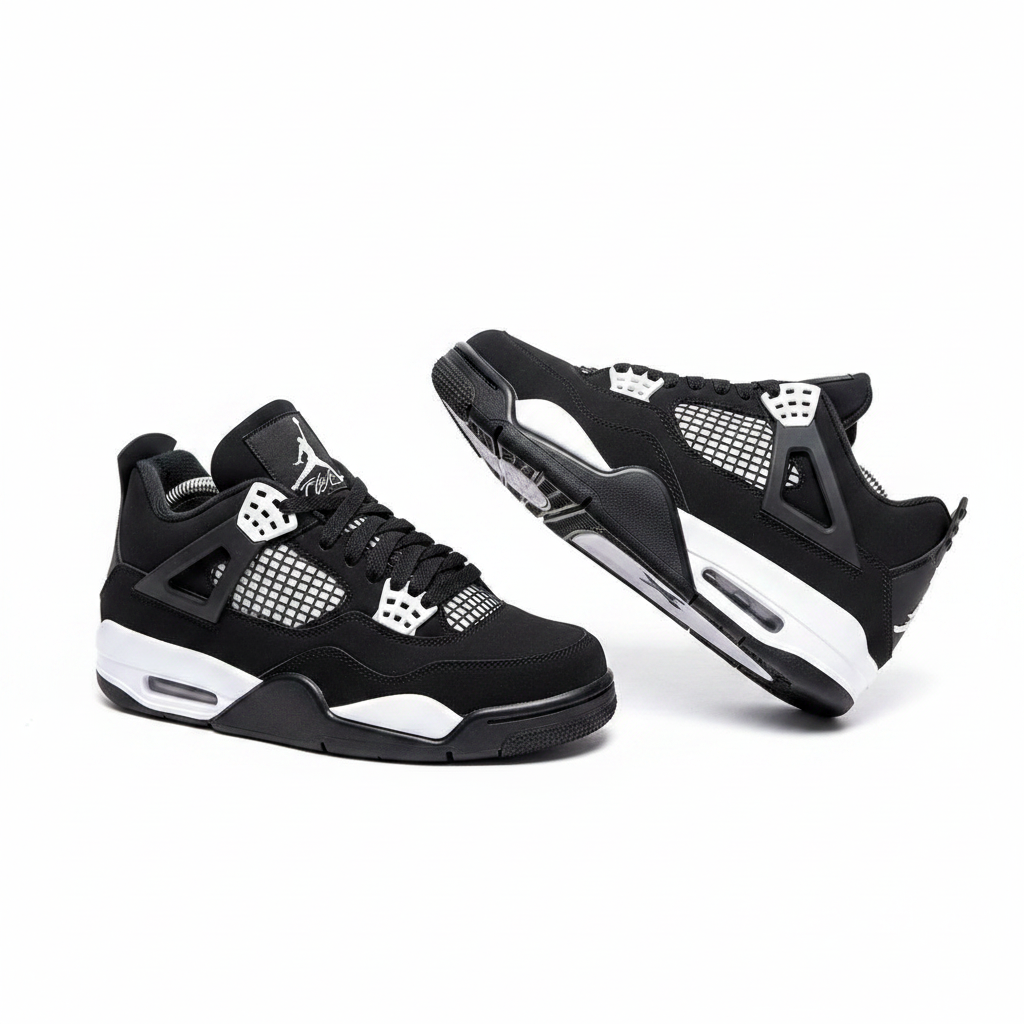 Air Jordan 4 Negro Blanco par completo