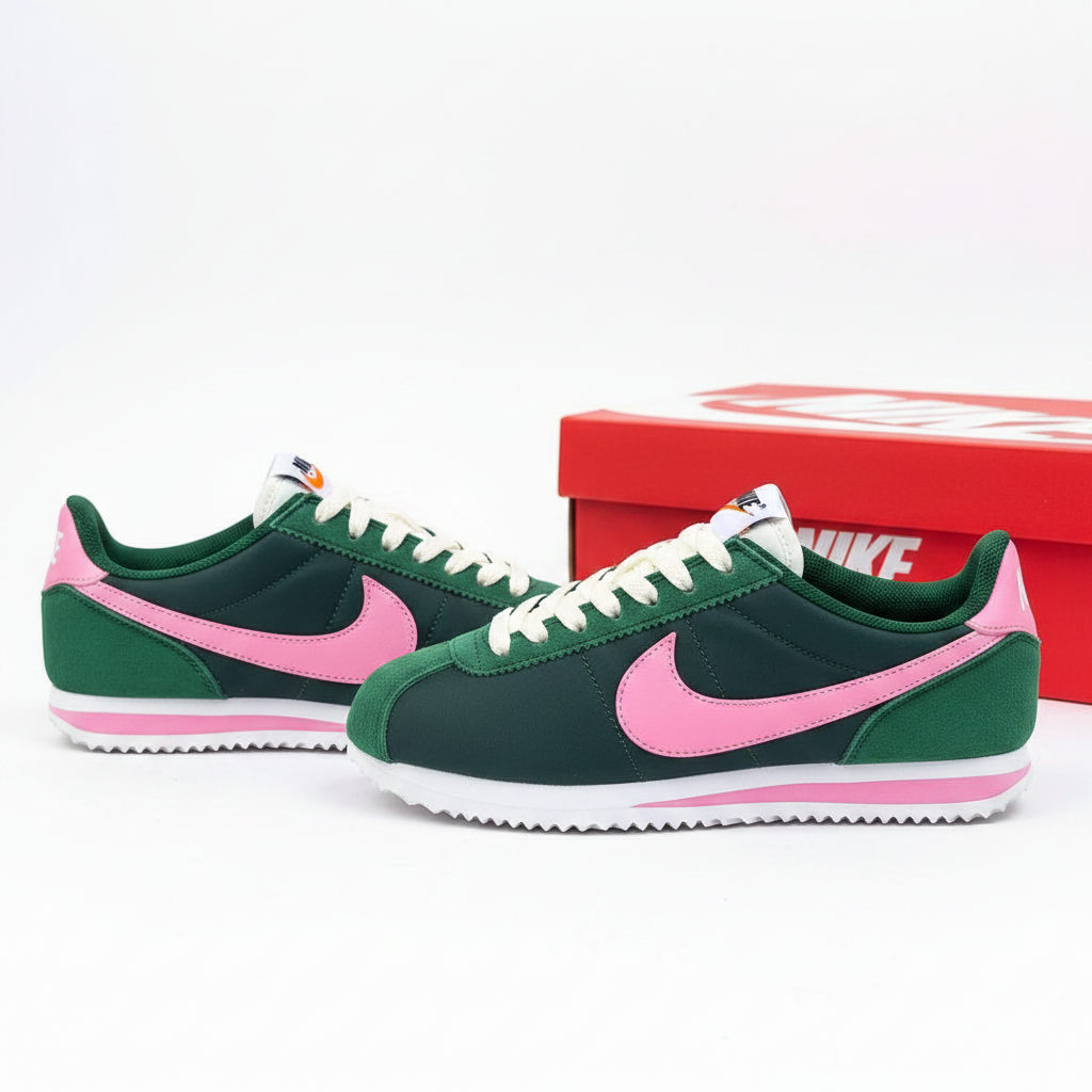 Nike Cortez Verde Rosa vista lateral