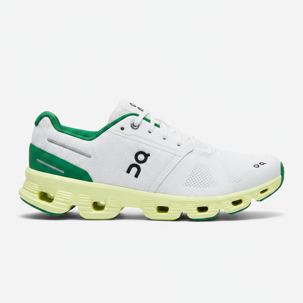 On Running Cloudmonster Blanco Verde - Vista lateral