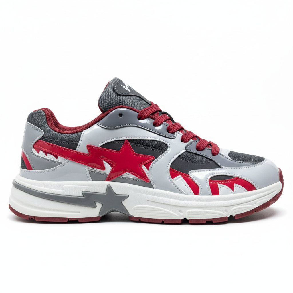 BAPE Sta Runner Gris Rojo - Vista lateral