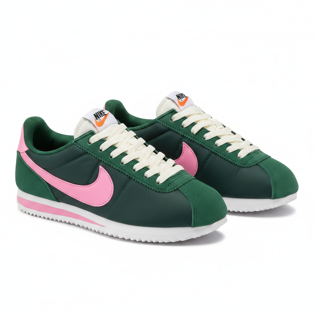 Nike Cortez Verde Rosa par completo